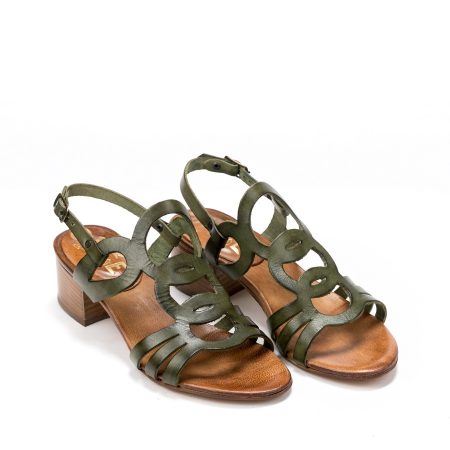 Ženske kožne sandale Once-E66-482 zelene na štiklu